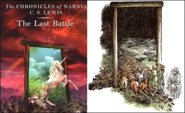 Book cover for The Last Battle and artwork related to the passage from the book.